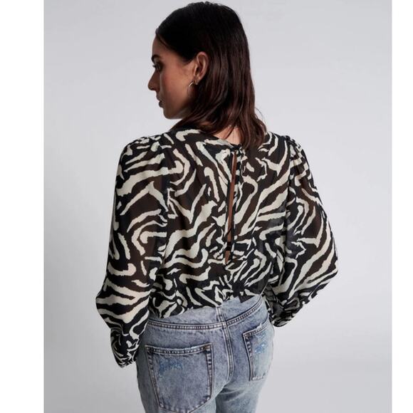 ONE TEASPOON Black White Dimensions Bubble Long Sleeve Blouse Top NWT Size XXL - Picture 3 of 10